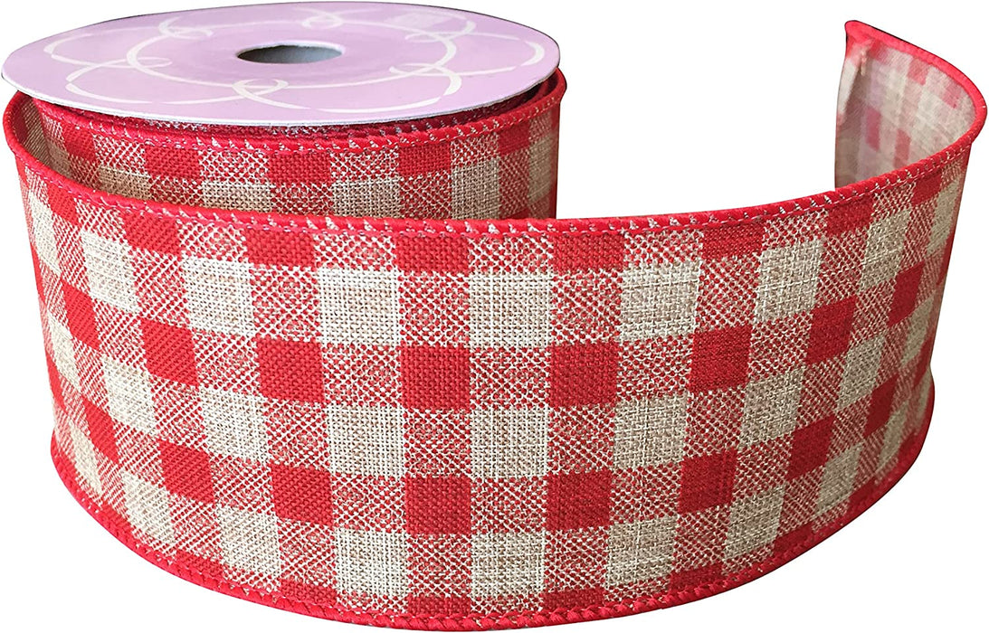 Red Gingham Wired Christmas Ribbon - 2 1/2" x 10 Yards