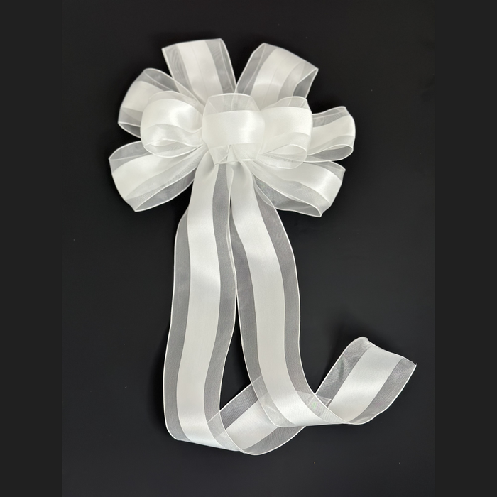 Organza Edge White Wedding Pew Bows - 10" Wide, 18" Long Tails, Set of 6