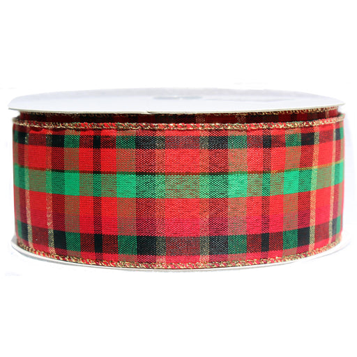 Green Red Plaid Christmas Ribbon - 2 1/2" x 50 Yards, Wired Edge