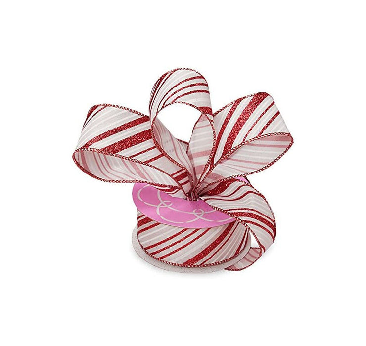 Wired Christmas Ribbon Red Stripes - 1 1/2" x 10 Yards