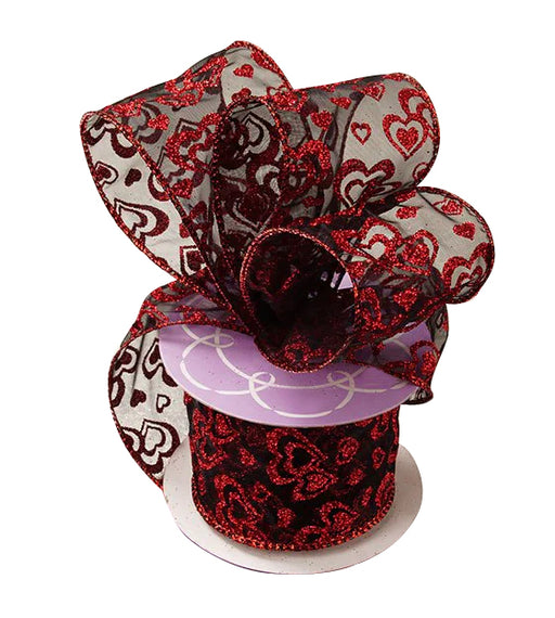 Valentine Glitter Hearts Sheer Ribbon – 2 1/2" x 10 Yards
