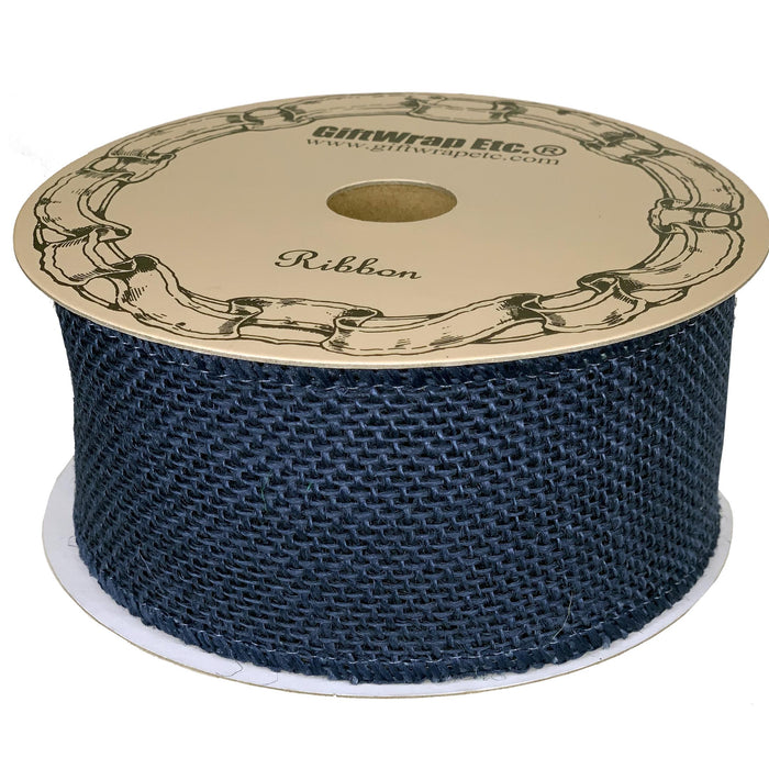 Navy Blue  Fabric Burlap Woven Ribbon - 2 1/2" x 10 Yards