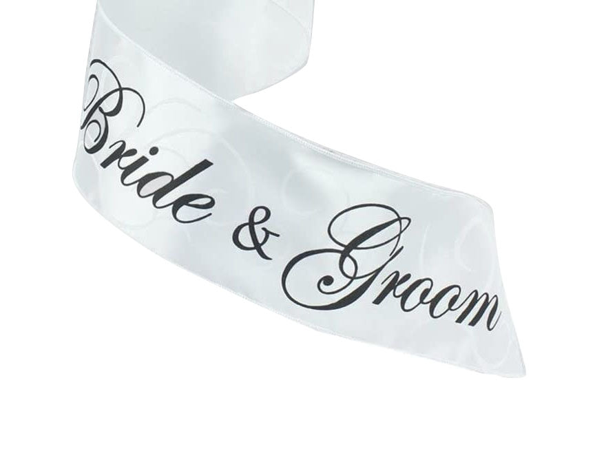 White Wired Wedding Ceremony Ribbon – 4” x 10 Yards, Bride & Groom