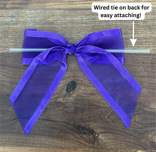 Pre-Tied Purple Organza Bows - 4" Wide, Set of 12