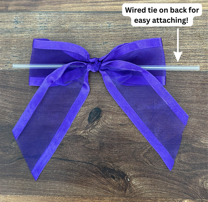 Pre-Tied Purple Organza Bows - 4" Wide, Set of 12