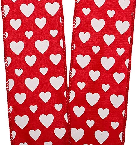 Valentine's White Hearts on Red Ribbon - 2 1/2" x 10 Yards