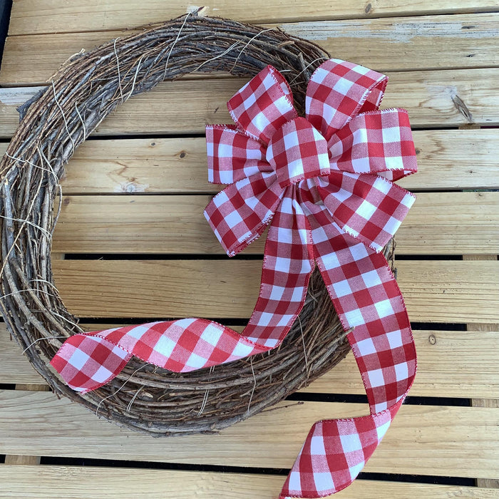 white-red-checkered-wreath-bow
