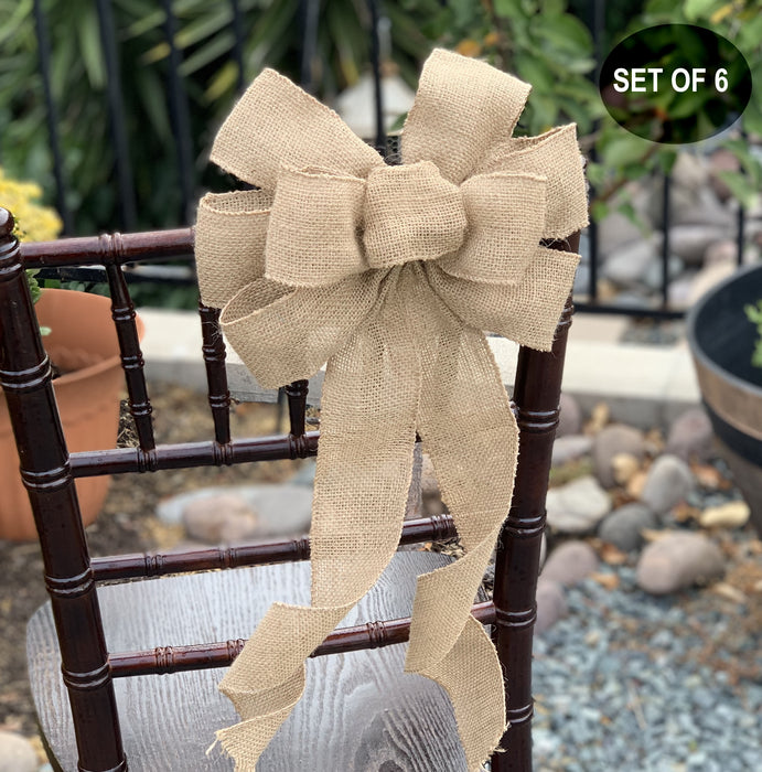 Dogwood Farm Market Small Handmade Natural Linen Bow - Rustic Country Wedding Decor - Brown - Made In USA