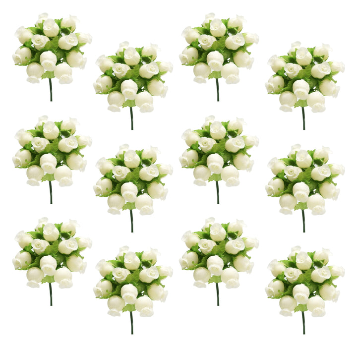 Ivory Artificial Silk Mini Roses - 12 Dozens, 144 Rosebuds Total