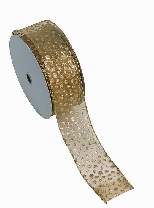 Gold Glitter Polka Dots Ribbon- 2 1/2" x 50 Yards