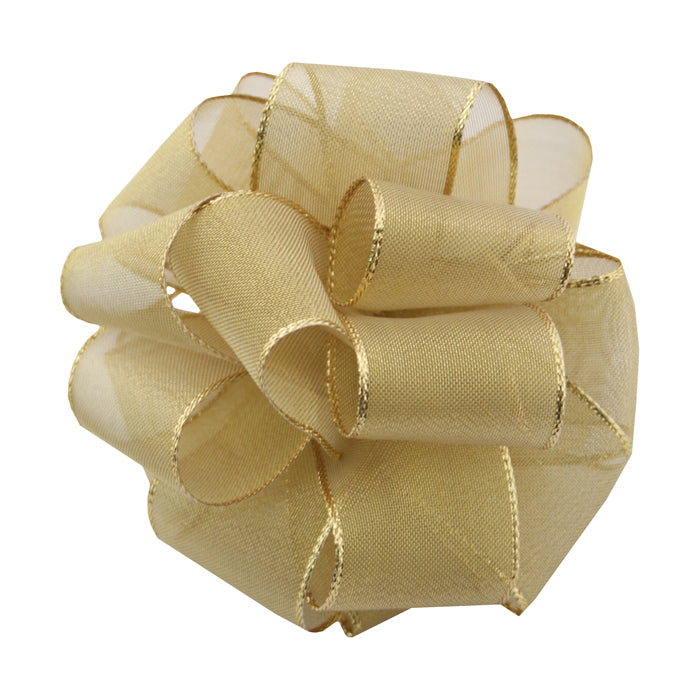Metallic Sheer Gold Wired Ribbon - 1 1/2" x 10 Yards, Gold Edge