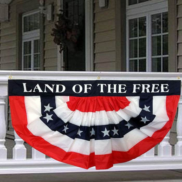 Independence Day Patriotic Bunting Banner - Large 3 ft by 6 ft, Land of The Free