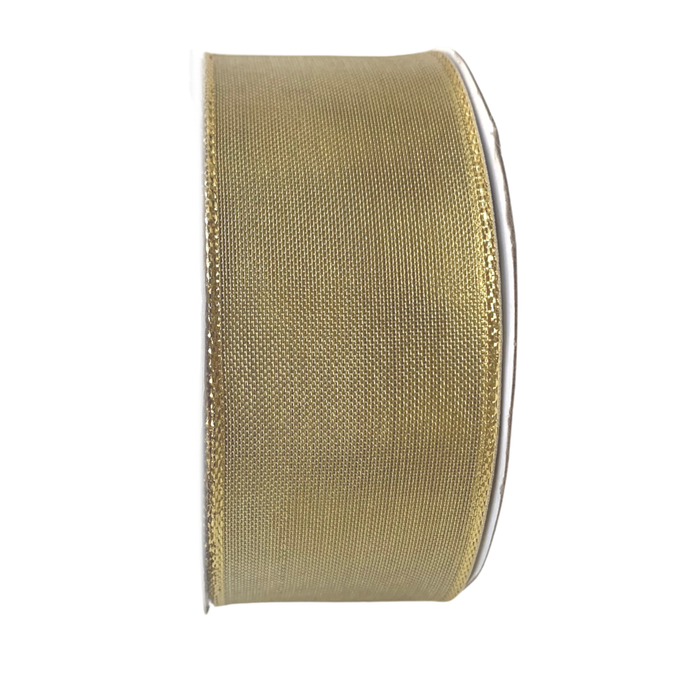 Metallic Sheer Gold Wired Ribbon - 1 1/2" x 10 Yards, Gold Edge