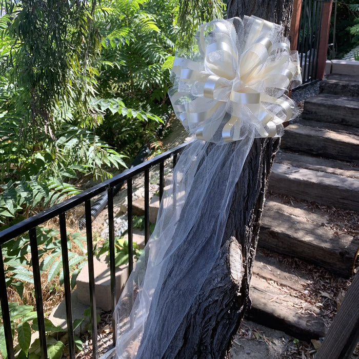 Large Assembled Ivory Tulle Wedding Bows for Church Pews - 9" Wide, Set of 6