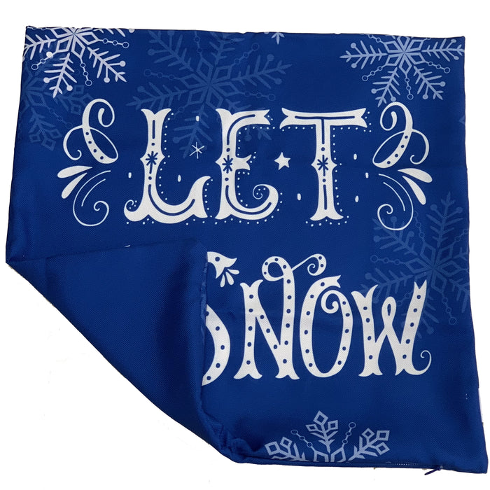 Blue Decorative Christmas Pillow Cover - 18" x 18", Let It Snow Pillowcase