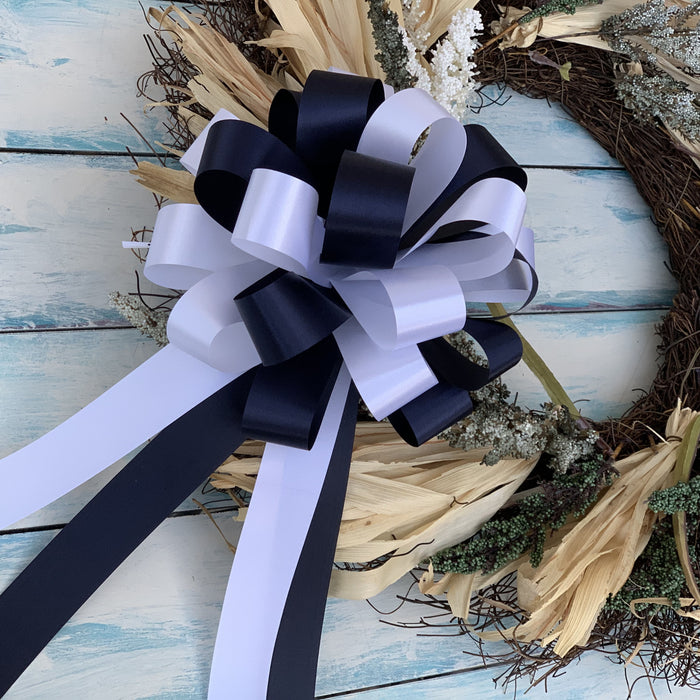 Navy Blue & White Pull Bows - 8" Wide, Set of 6, Wedding Pew Decorations