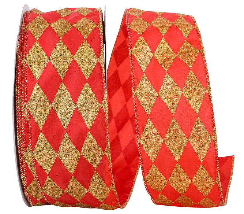 red-gold-harlequin-diamond-wired-edge-ribbon