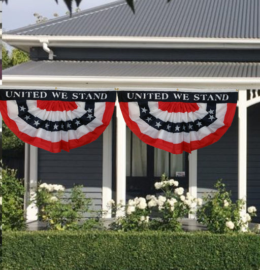 United We Stand Patriotic Pleated Fan Flag -Bunting,  Large 3 ft by 6 ft