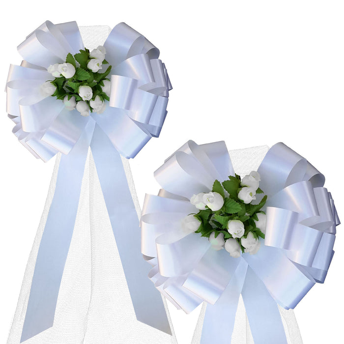 white-wedding-bows-with-tulle-and-rosebuds