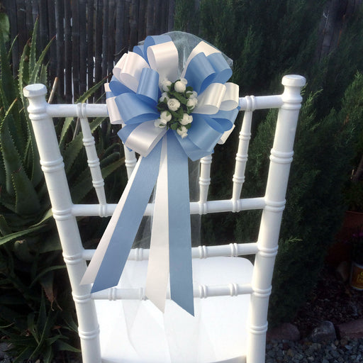 baby-blue-white-wedding-pull-bows-with-rosebuds